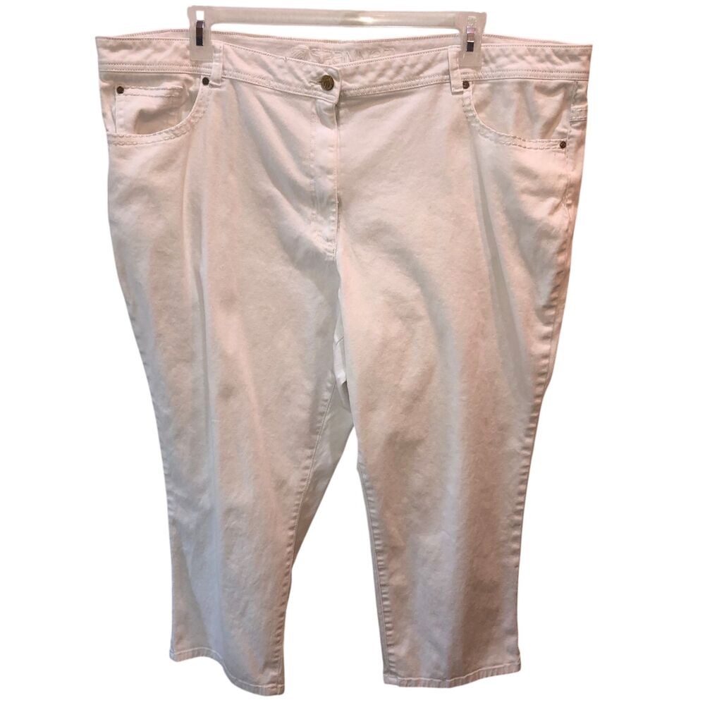 Spanner Womens 24 White Stretch Denim Capri Jeans Cropped Mid Rise Pants Sz 24W